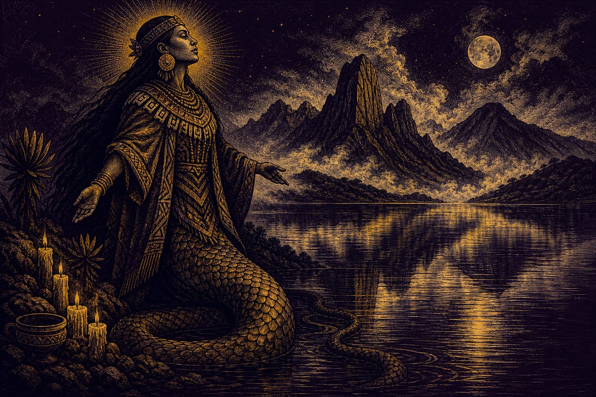 Ilustración de Bachué, leyenda de Colombia