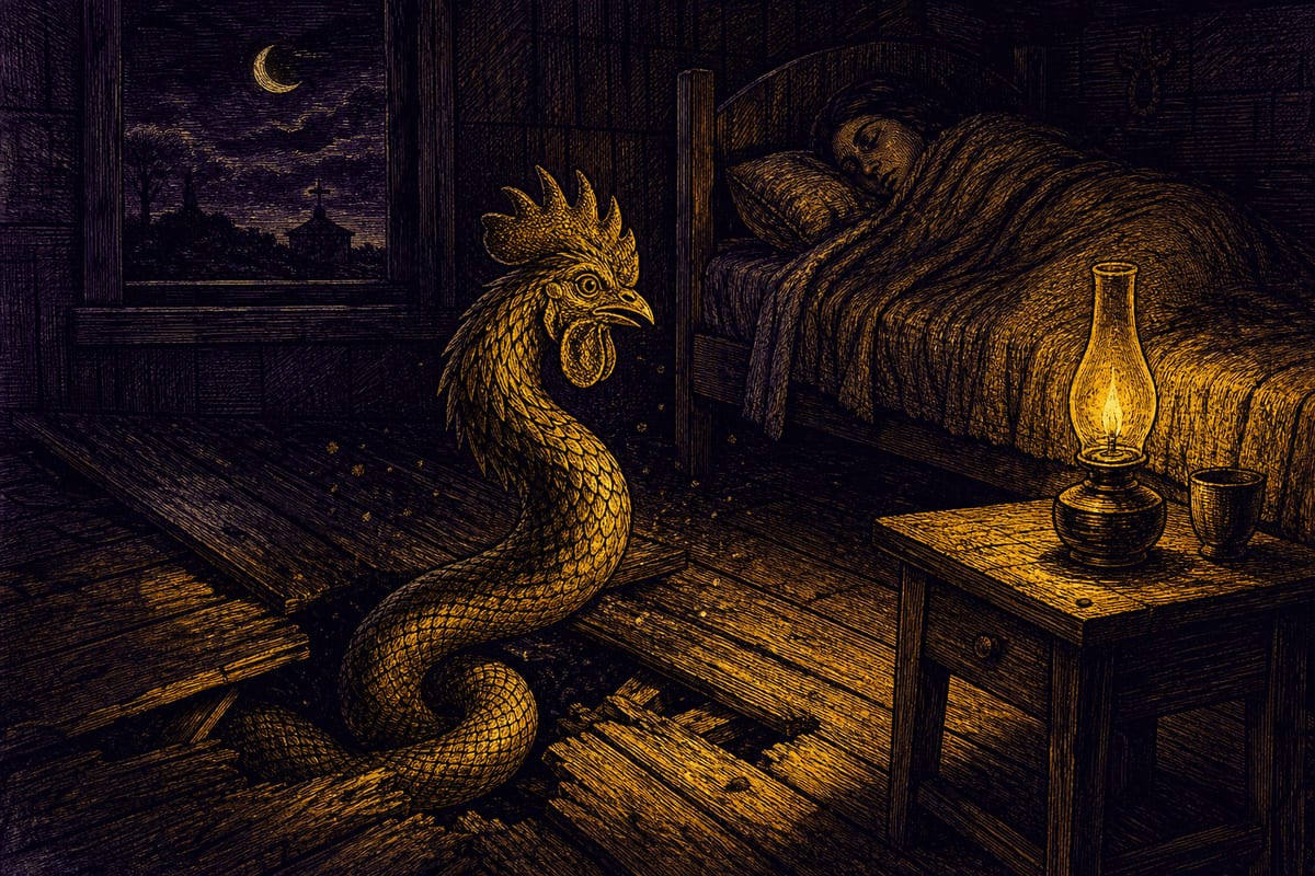 Ilustración de El Basilisco chilote, leyenda de Chile