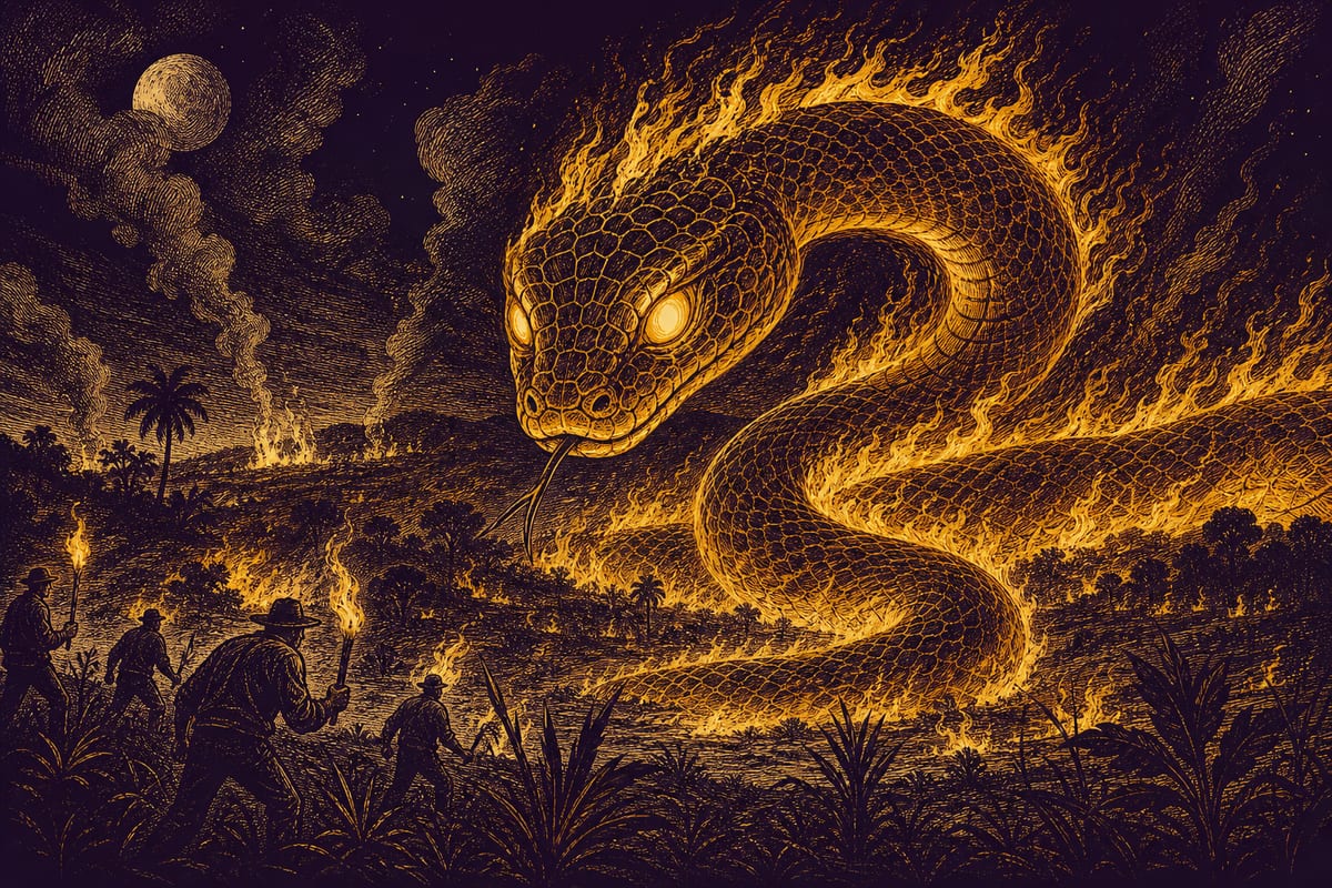 Ilustración de El Boitatá, leyenda de Brasil