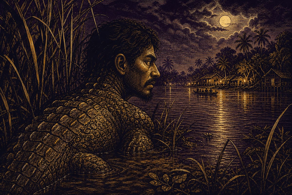 Ilustración de El Hombre Caimán, leyenda de Colombia