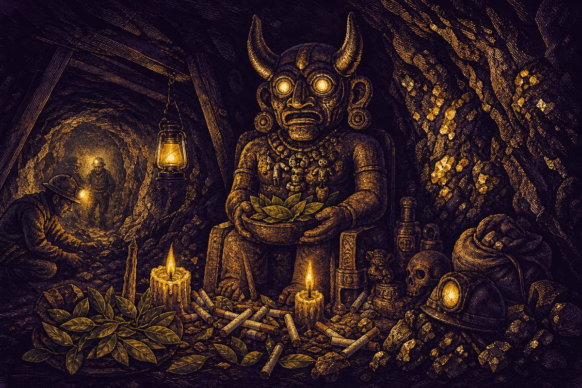 Ilustración de El Tío de la mina, leyenda de Bolivia