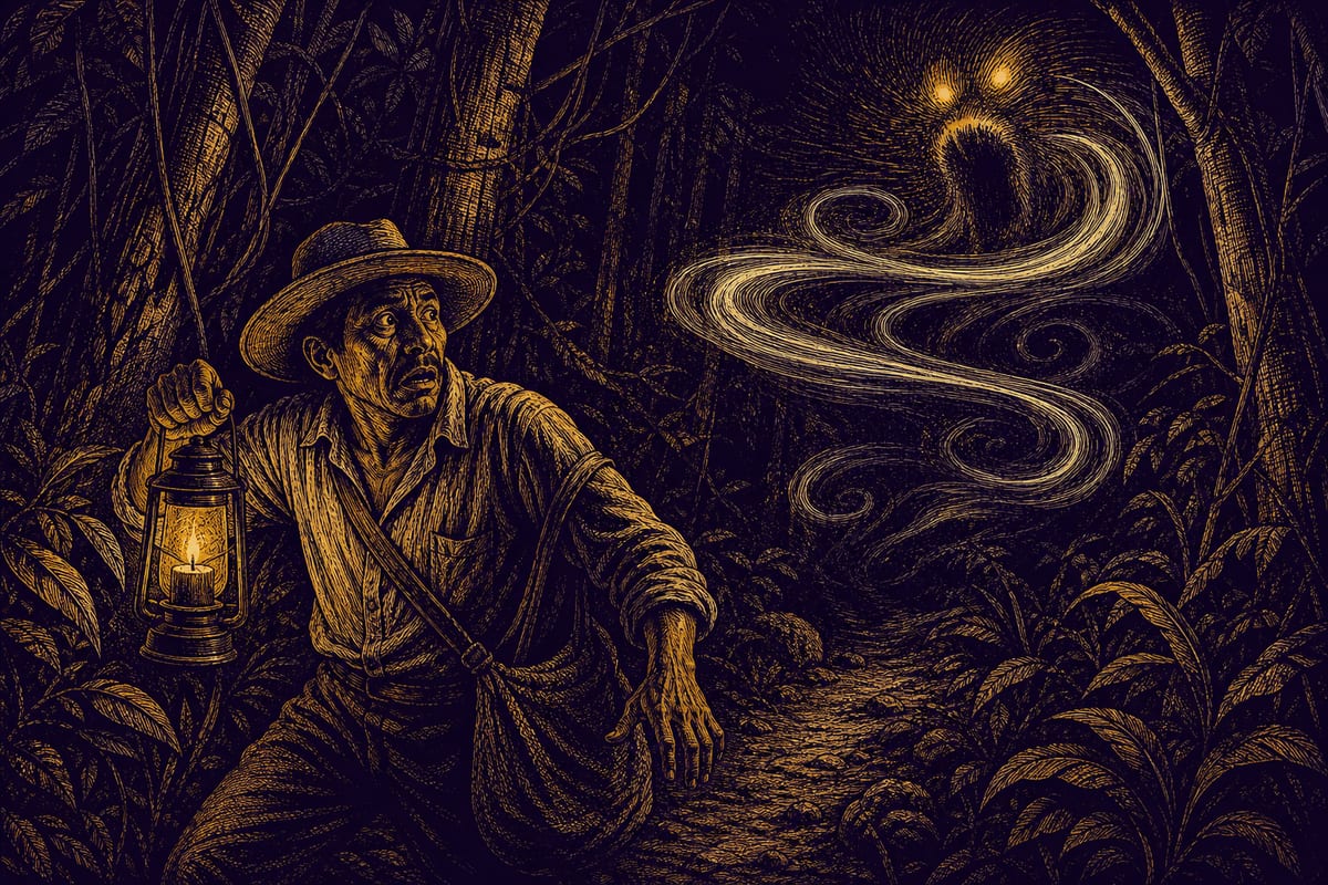 Ilustración de El Tunche, leyenda de Perú