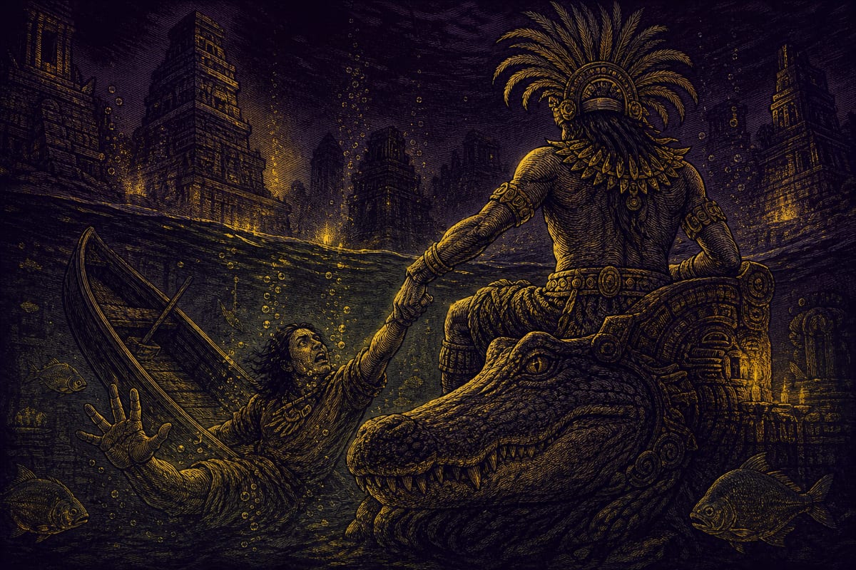 Ilustración de El Yacuruna, leyenda de Perú