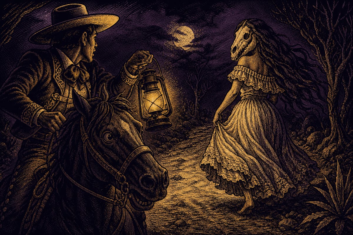 Ilustración de La Cegua, leyenda de Centroamérica