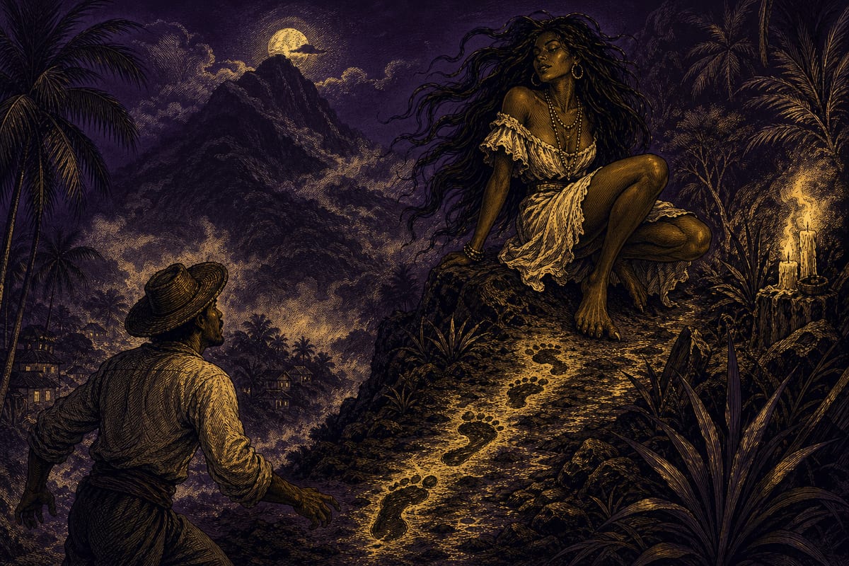 Ilustración de La Ciguapa, leyenda de República Dominicana