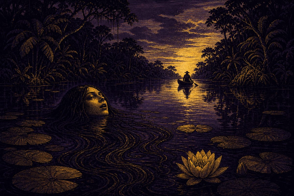 Ilustración de La Iara, leyenda de Brasil