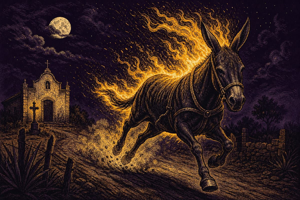 Ilustración de La Mula sin Cabeza, leyenda de Brasil