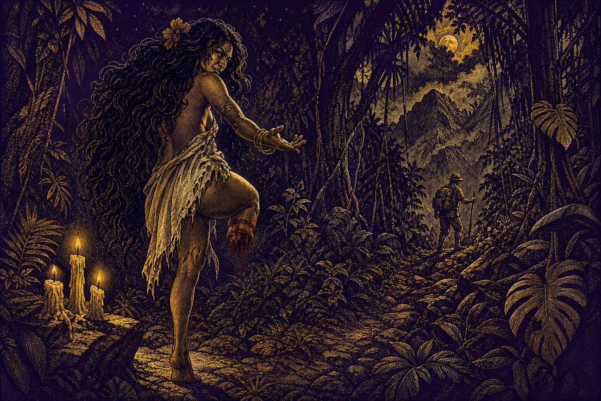 Ilustración de La Patasola, leyenda de Colombia