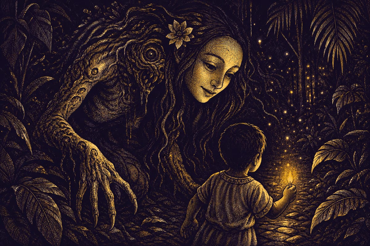 Ilustración de La Tunda, leyenda de Ecuador