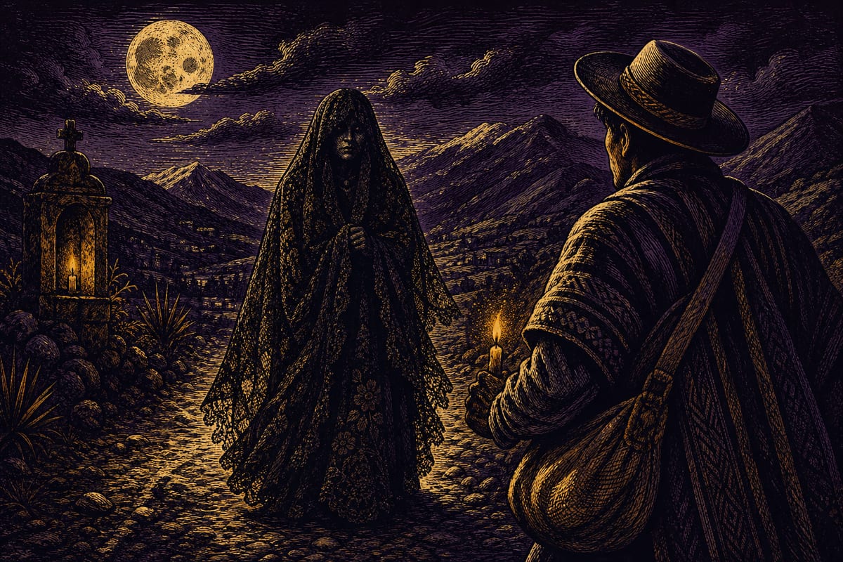 Ilustración de La Viuda, leyenda de Andes y Llanos